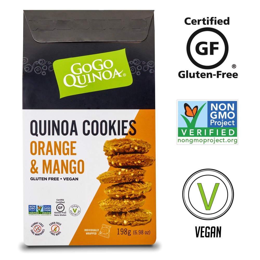 GoGo Quinoa Orange & Mango Cookies, Individually Wrapped Vegan Snack