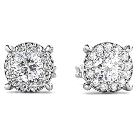 Cate & Chloe Raylee 18k White Gold Plated Halo Stud Earrings with Swarovski Crystals Gift for Women