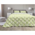 thumbnail image 1 of Abstract Comforter & Sham Bedding Set, Natural Layout of Flower Shapes Drawn with Many Intersecting Streaks, 3 pcs Duvet Set Microfiber Filling Quilt, 5 Sizes, Yellow Green and Cream, by Ambesonne, 1 of 4