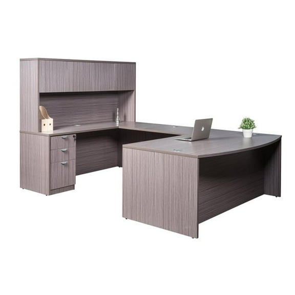 Boss Ofice Products 71" U-Shaped Curved Bow Desk with File Storage in Driftwood