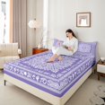 thumbnail image 3 of jejeloiu Soft Boho Queen Sheets For Men Women,Paisley Pattern Queen Sheet Sets,Purple White,4-Piece,1 Flat Sheet, 1 Fitted Sheet and 2 Pillowcases, 3 of 6