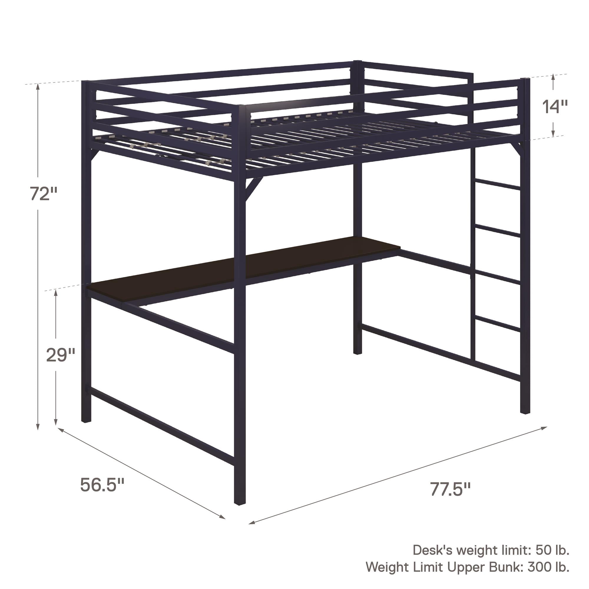 DHP Miles Metal Full Loft Bed with Desk, Blue