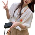 thumbnail image 1 of Camisa con botones para mujer, manga corta, estampado de flores, transpirable, delgada, informal, suelta, camisa con botones para verano, blanco, L, 1 of 14