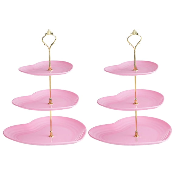 2 Pcs of 3-Tier Heart-Shaped Dessert Stand, Apricot Tiered Tray with Gold Accents, Zinc Alloy Support, Great for Pastries, Fruits, and Snacks, Suitable for Valentine's Day, Weddings, and Parties