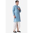thumbnail image 5 of Royal Kurta Jacquard Silk Printed Firozi Kurta White Dhoti Set for Men, 5 of 7