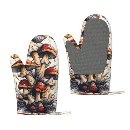 

Zeuib Cute Forest Mushrooms Print Oven Mitts Oven Gloves with Non-Slip Silicone Heat and Slip Resistant Cooking Mitt Set for Cooking and Baking (2 Count)
