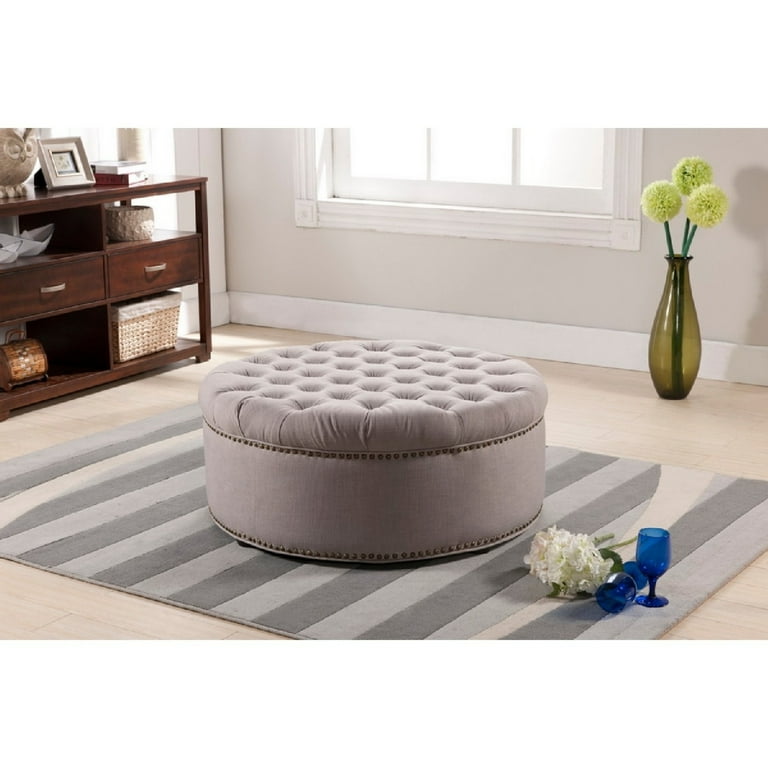 Baxton Studio Iglehart Beige Linen Modern Tufted Ottoman Baxton Studio Iglehart Beige Linen Modern Tufted Ottoman