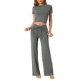 thumbnail image 1 of INSPIRAR CHIC Conjunto de 2 Piezas para Mujeres, Camiseta de Cuello Redondo de Manga Corta con Pantalones con Cuerda, Traje de Yoga M Gris Oscuro, 1 of 5