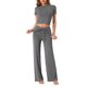 thumbnail image 1 of INSPIRAR CHIC Conjunto de 2 Piezas para Mujeres, Camiseta de Cuello Redondo de Manga Corta con Pantalones con Cuerda, Traje de Yoga S Sudadera Gris Oscuro, 1 of 5