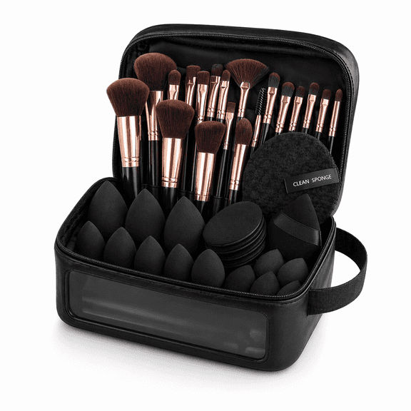 47-Piece Professional Makeup Brush Set with Travel Bag, Synthetic Face & Eye Brushes, Beauty Sponges & Complete Makeup Tool Kit for Women