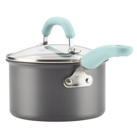 Rachael Ray - Create Delicious 11-Piece Cookware Set - Gray with Light Blue Handles