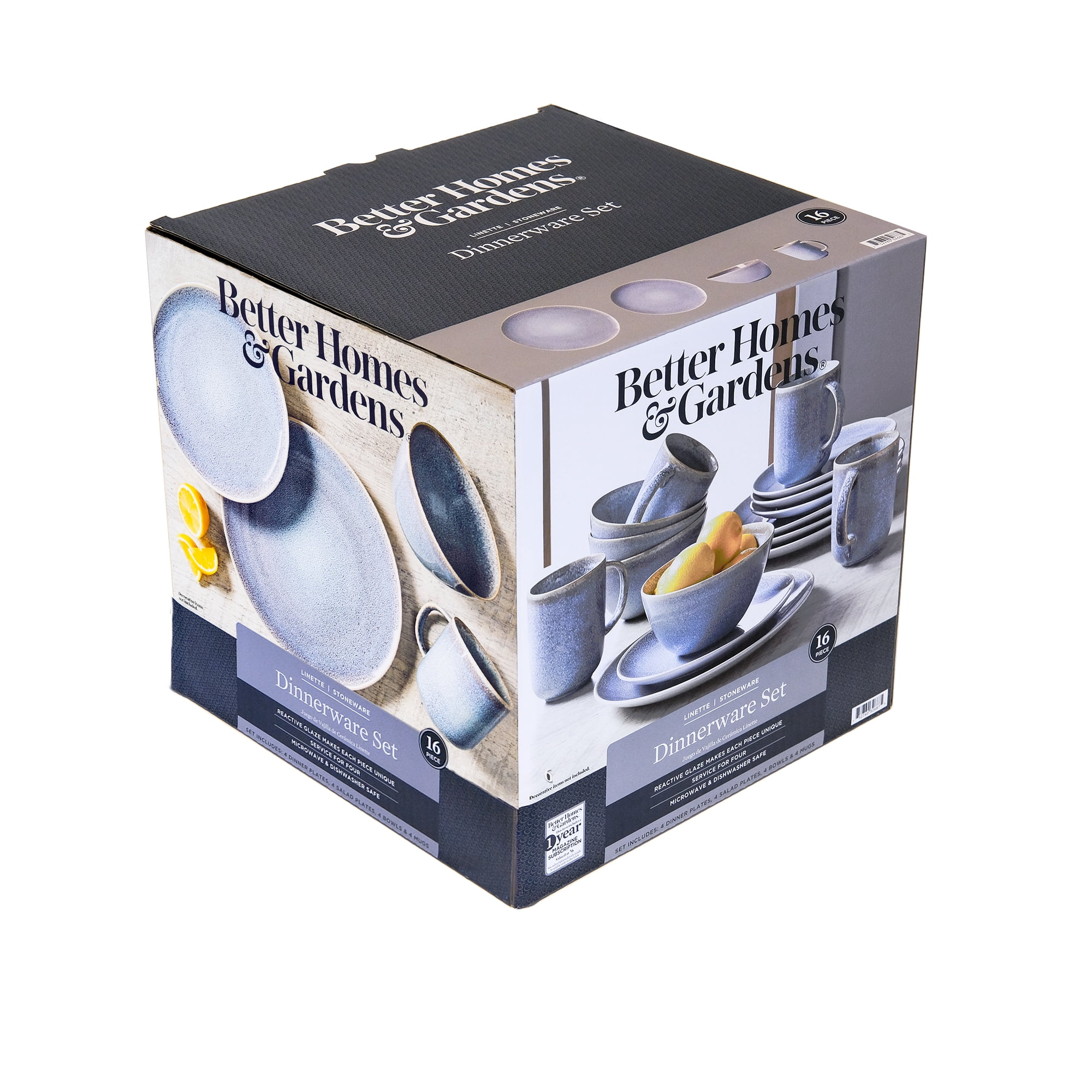 Better Homes & Gardens Blue Reactive Linette 16 Piece Stoneware Dinnerware Set