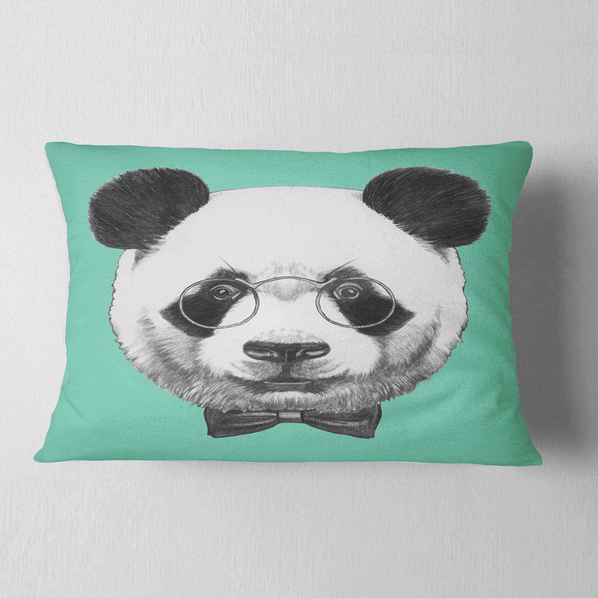 Designart Panda with Glasses and Bow Tie - Animal Throw Pillow - 12x20