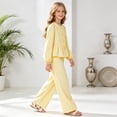 thumbnail image 4 of mgoYE Girl's 2 Piece Fall Winter Outfits Bow Striped Long Sleeve Top and Wide Leg Pants Cute Clothing Sets(Yellow,9-10 Years), 4 of 5