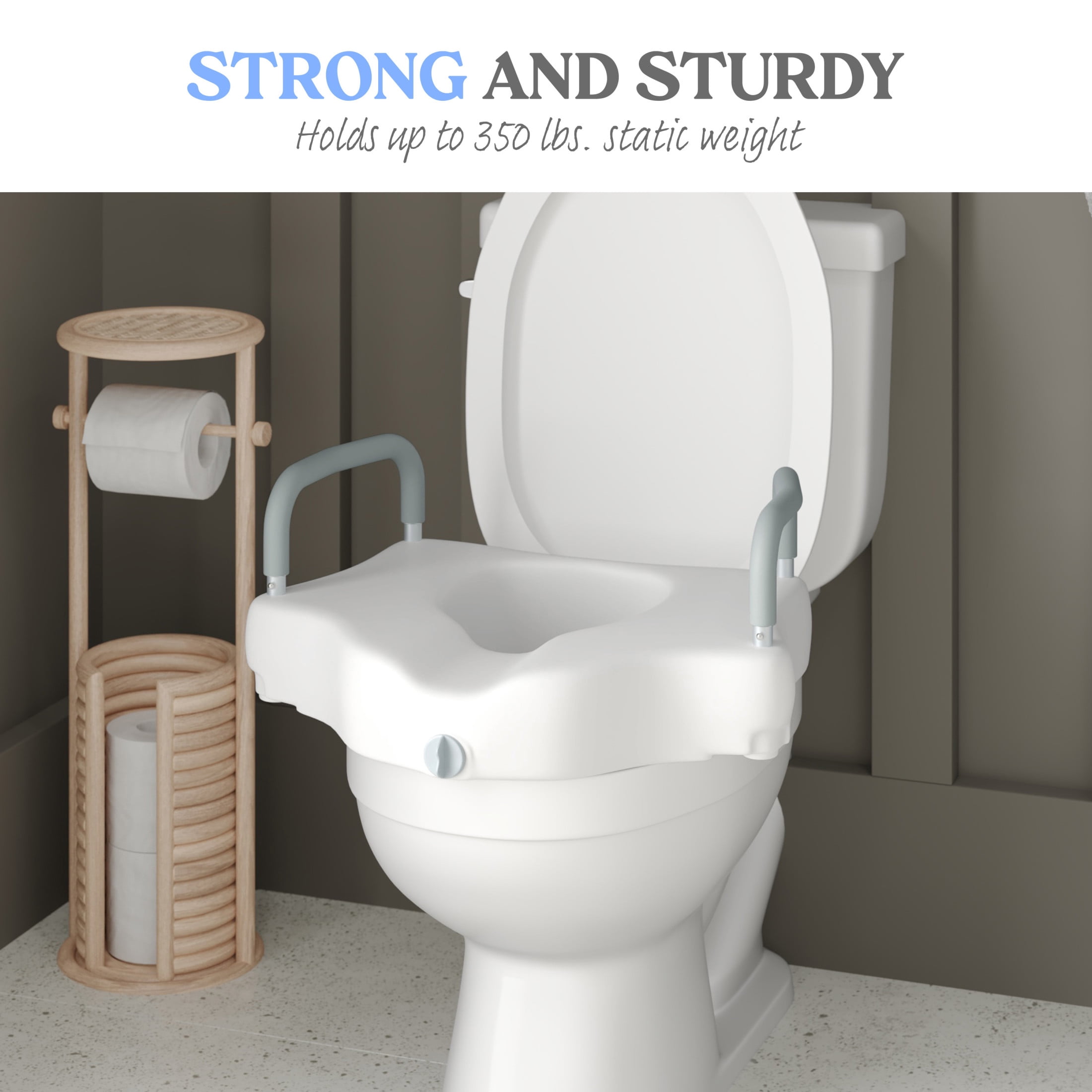 Emma + Oliver Elevated Toilet Seat for the Elderly with Height Adjustable Foam Wrapped Handles and Locking Safety Mechanism