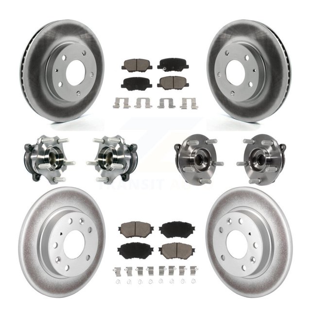 Transit Auto Front Rear Hub Bearings Assembly Coated Disc Brake Rotors and Ceramic Pads Kit (10Pc) for Car Mazda 3 Sport - Left Right Side (Driver Passenger) KBB-120809