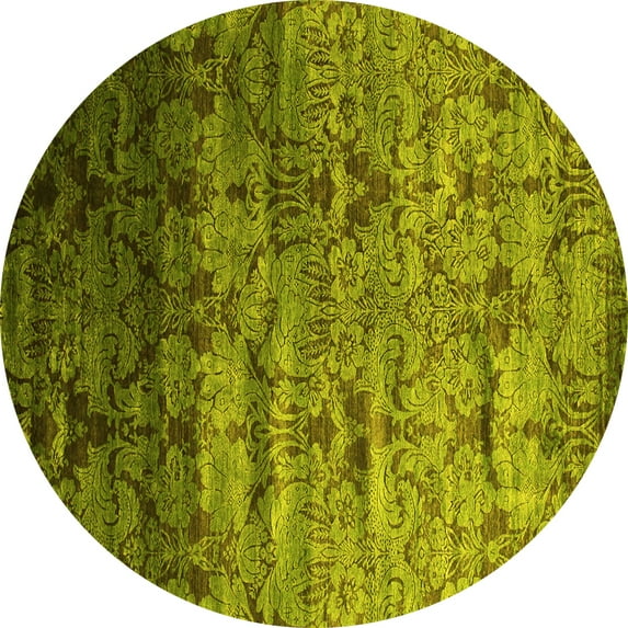 Ahgly Company Indoor Round Abstract Yellow Contemporary Area Rugs, 6' Round