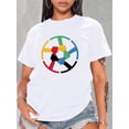 thumbnail image 1 of T-Shirt Décontracté pour Femmes avec Imprimé Coloré - Col Rond, Manches Courtes, Polyester Respirant - Parfait pour Printemps/été/fête des Pères, Fête des Mères, Nouvel An, Festival de Printemps, Saint-Valentin, 1 of 8