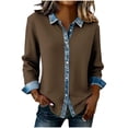 thumbnail image 3 of TaTaai Women's Loose Fit Blouse Long Sleeve Lapel Collar Waffle Knit Design Button Front Denim Style Casual Top Gift, 3 of 5