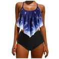 thumbnail image 3 of Women Vintage Swimsuit Two Piece Retro Halter Ruched High Waist Print Bikini Set Snowflake Print Overlay Christmas Tankini Swimsuit, 3 of 6