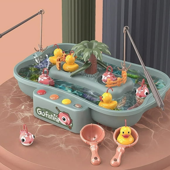 Montessori Go Fishing Water Game Toy with 6 Ducks Magnetic Fishing Toy Set Child Play Water Table Toy Gift for Kids 2 To 5 YearsGreen no box