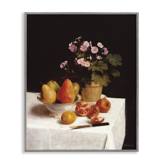 Stupell Industries French Country Fruit & Bouquet Still Life Gray Framed Giclee Art, 24 x 30, by Stellar Design Studio