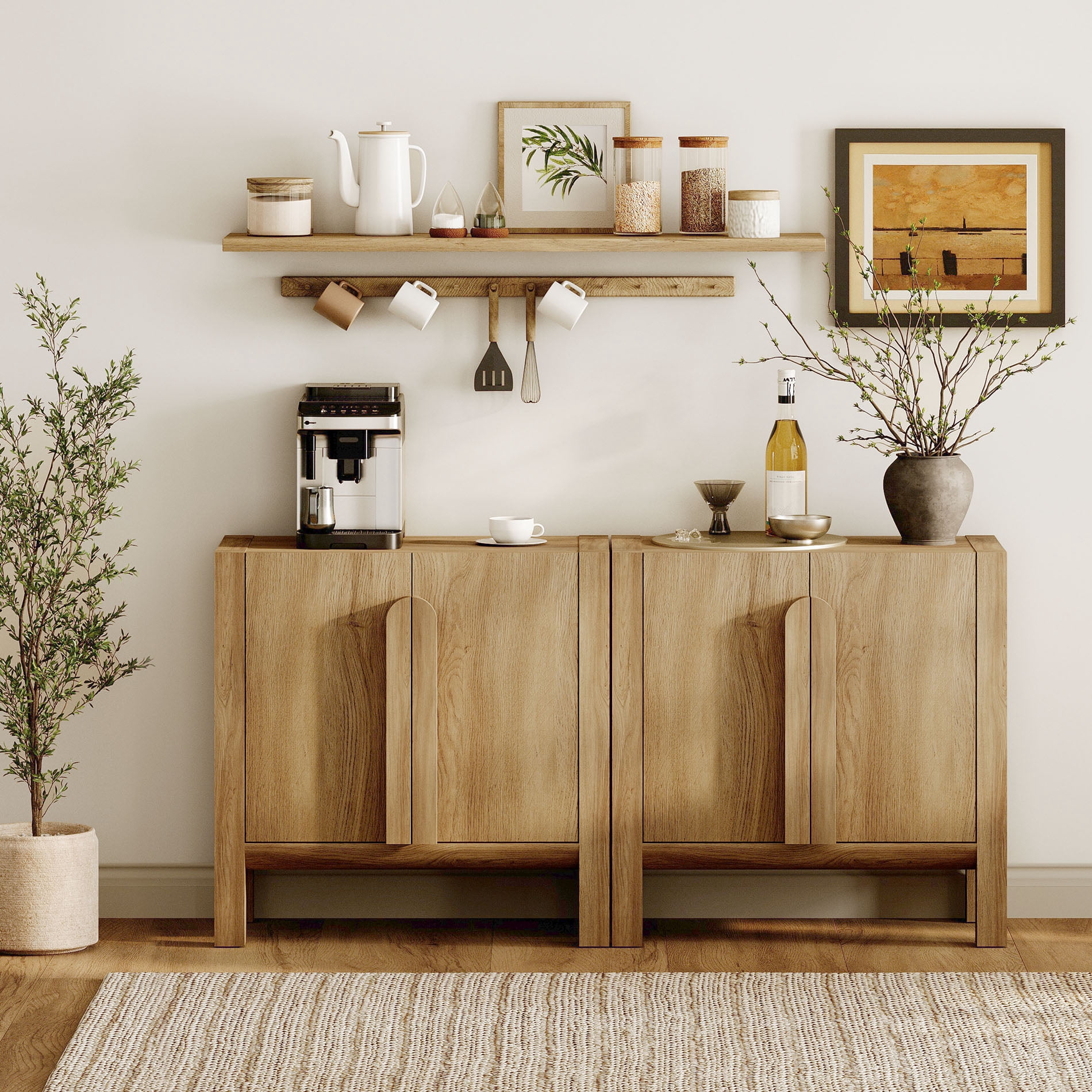 Mid-Century Modern 63" Sideboard Buffet Cabinet with Storage, Wood Credenza with 4 Doors and Adjustable Shelves for Kitchen Living Room, Dining Room