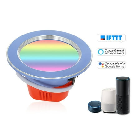 Smart 2.4G WiFi LED Downlight 7W Intelligent Recessed Ceiling Lamp Dimmable RGB+C+W Multicolored APP Remote Voice Control Timer Switch for Kitchen Bathroom Compatible with Tmall Genie for