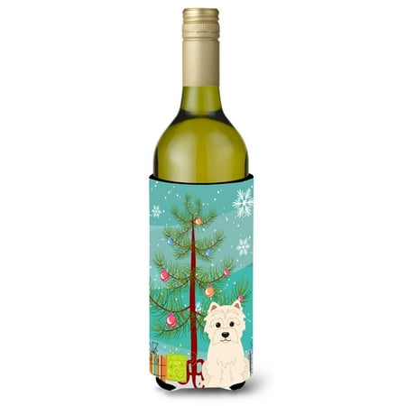 

Carolines Treasures BB4167LITERK Merry Christmas Tree Westie Wine Bottle Beverge Insulator Hugger Wine Bottle