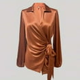 thumbnail image 4 of Craaazy Women's Loose Long Sleeve Satin Lapel Shirts Gifts, 4 of 7