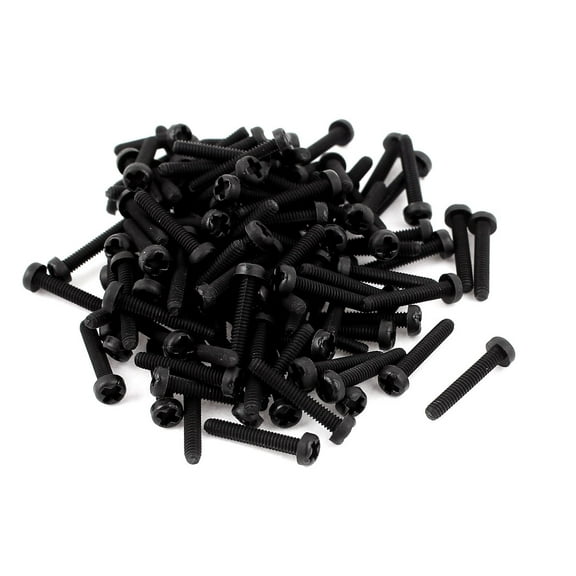 M2 x 12mm Plastic  Pan Head Furniture Machine Screws Black 100 PCS