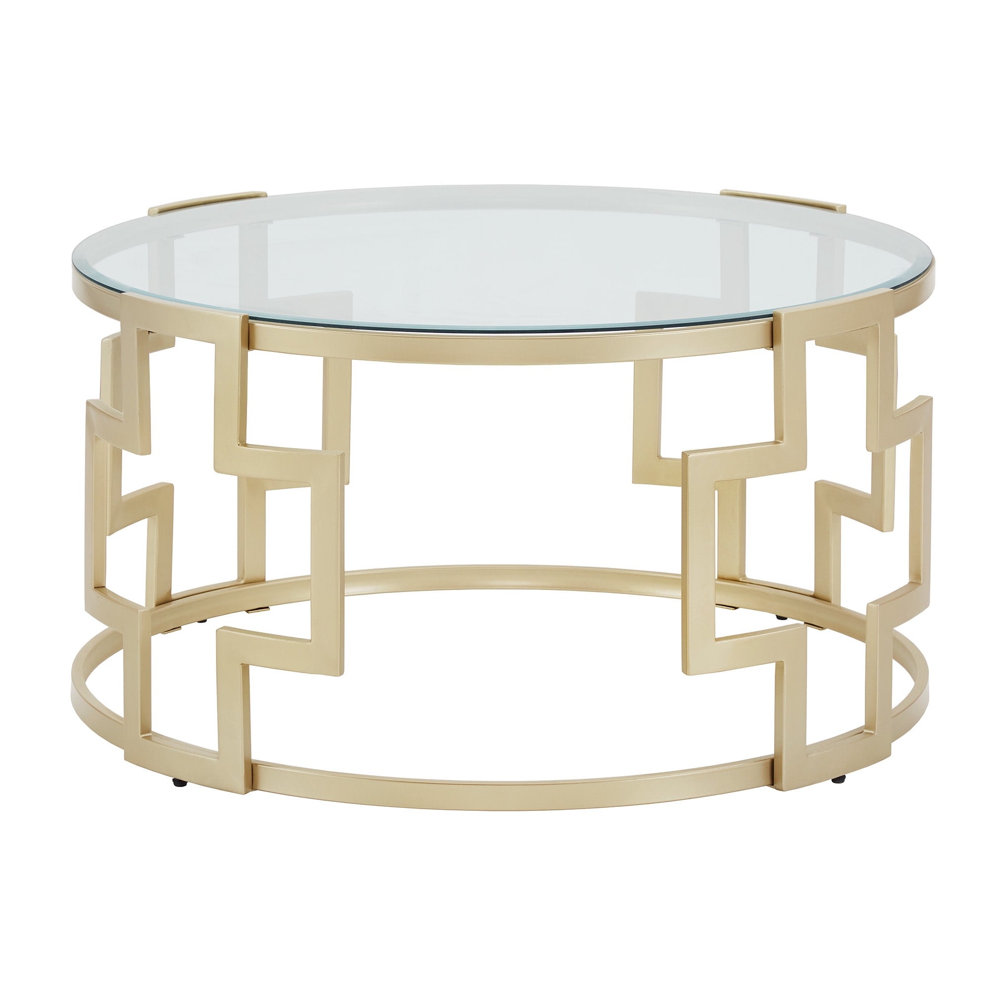 Weston Home Cava 36" Matte Gold Finish Metal Coffee Table with Clear Glass Top