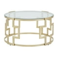 thumbnail image 3 of Weston Home Cava 36" Matte Gold Finish Metal Coffee Table with Clear Glass Top, 3 of 5