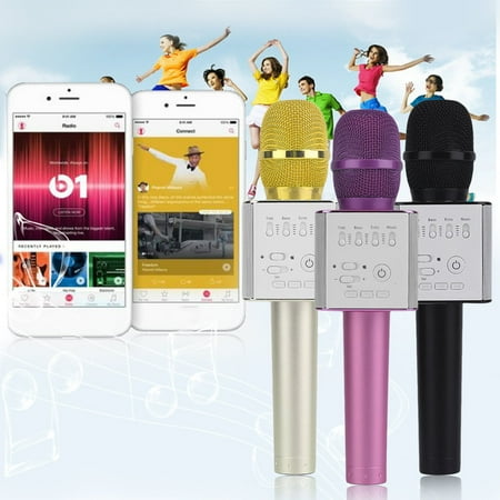 2018 New Upgraded Q9 Super Bass W ireless B luetooth Mobile p hone Karaoke Microp hone Handheld KTV Singing Speaker For IOS For Android(Pink)