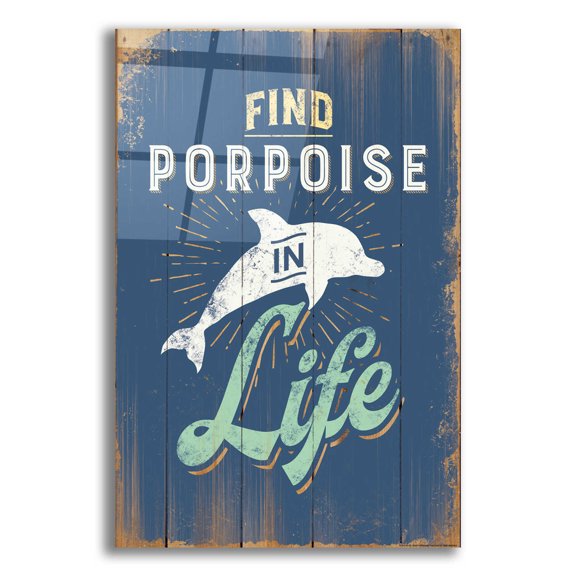 Epic Art 'Find Porpoise In Blue' by JJ Brando, Acrylic Glass Wall Art, 16"x24"