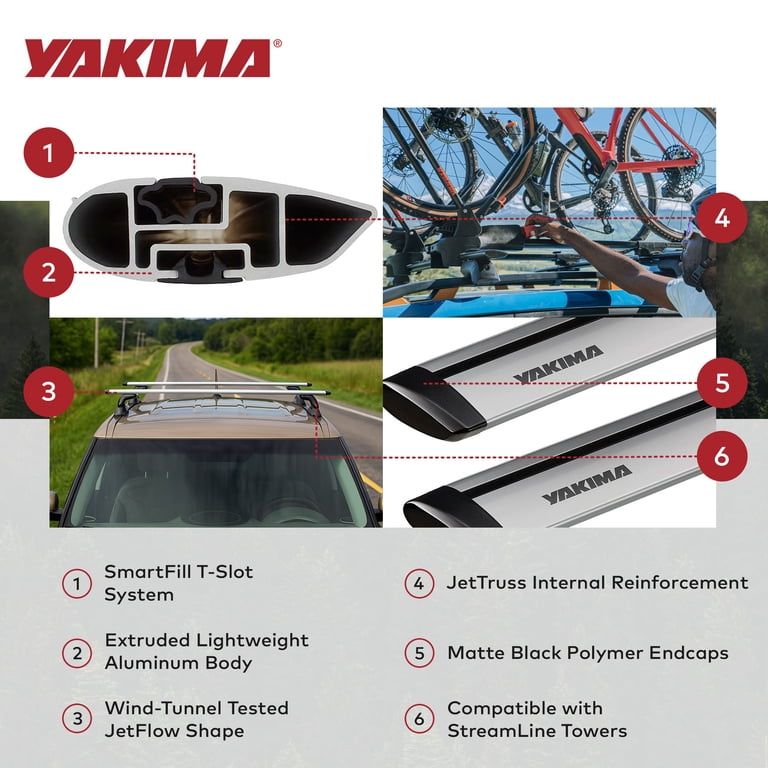 Yakima 60 Inch Aluminum JetStream Aerodynamic Roof Rack Crossbars