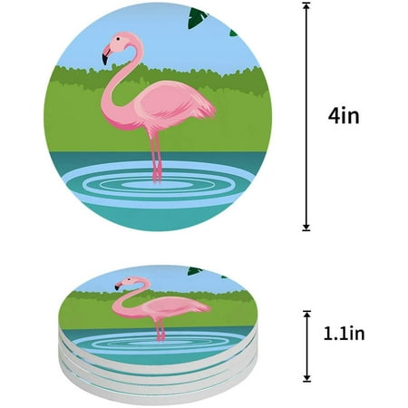 

KXMDXA Flamingo in The Pool Set of 6 Round Coaster for Drinks Absorbent Ceramic Stone Coasters Cup Mat with Cork Base for Home Kitchen Room Coffee Table Bar Decor
