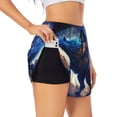 thumbnail image 3 of Lsque Moonlit Blue Wolf Printed Women's Running Shorts with Liner Pockets,Elastic Quick Dry Workout Athletic Gym Yoga Shorts,Womens High Waist Shorts-, 3 of 9