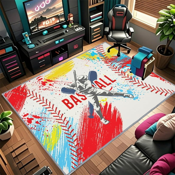 Baseball Rug for Bedroom,3'x5' Non-Slip Sports Rug for Game Room,Living Room or Baseball Decor Themes