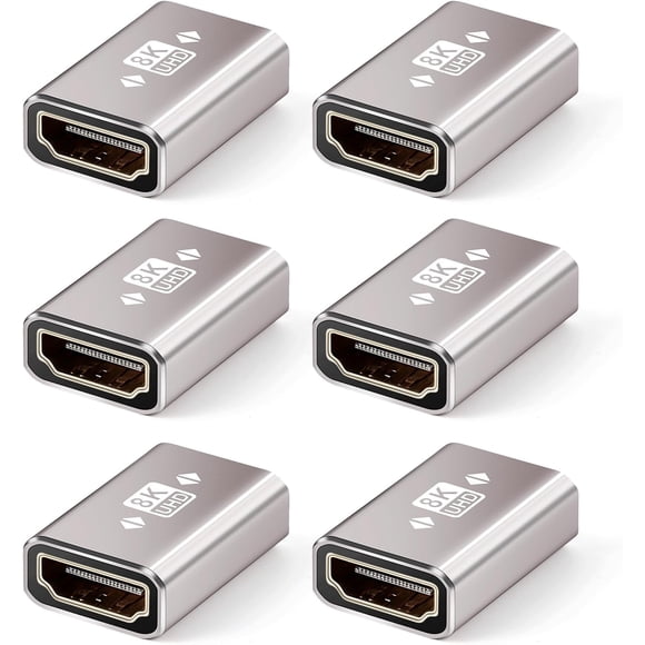 Acoplador HDMI Paquete de 6, 8K@60Hz, Adaptador HDMI Hembra a Hembra, Conector HDMI 2.1, Extensor 3D 4K@120Hz, Compatible con HDTV Roku TV, Monitores, Laptop, Proyector