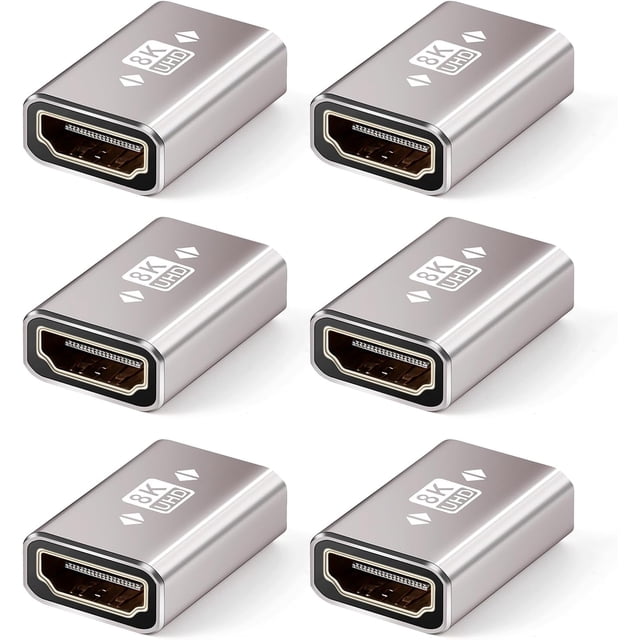 Acoplador HDMI Paquete de 6, 8K@60Hz, Adaptador HDMI Hembra a Hembra, Conector HDMI 2.1, Extensor 3D 4K@120Hz, Compatible con HDTV Roku TV, Monitores, Laptop, Proyector