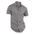 thumbnail image 4 of LRGSHF Short Sleeve&nbsp;Button Down Shirts for&nbsp;Men Solid Color Tops Summer Wedding Guest Comfortable Blouse Basic Breathable Lightweight Vacation Shirt, 4 of 5