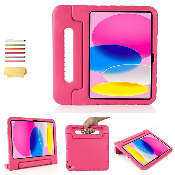 Allytech Kids Case for Apple iPad 10th Generation 10.9 inch 2022 with Pencil Holder/Rotating Stand Handle/Foldable Kickstand Kid-Proof Girl Boy Soft EVA Foam Shockproof Rugged Heavy Duty Cover, Rose