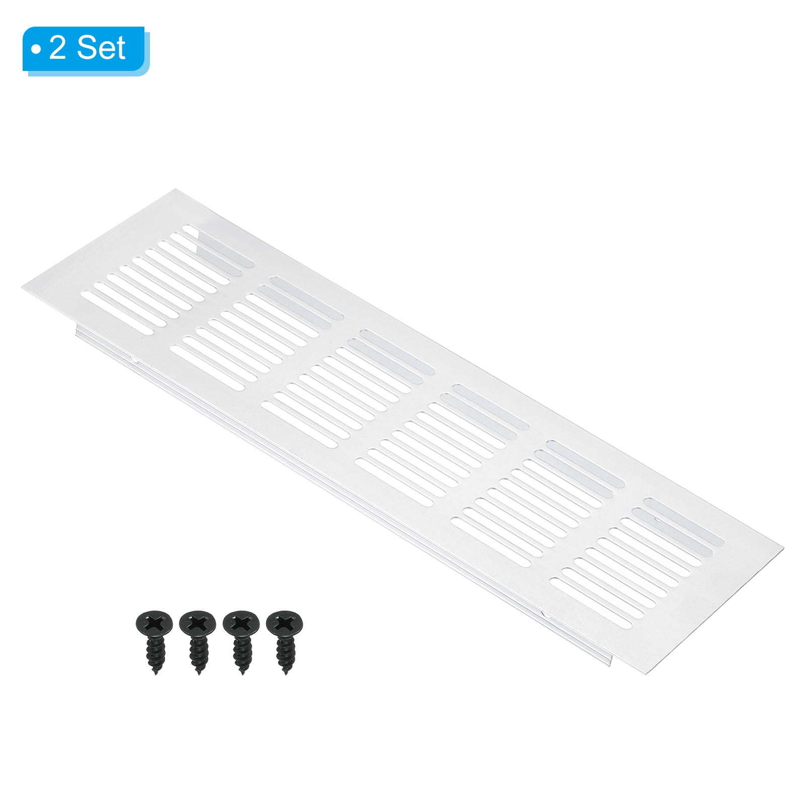 Uxcell 10"x3" Rectangle Air Vent Cover 2pcs Door Grille Ventilation Cover Louvered with Screws for Cabinet Silver Tone