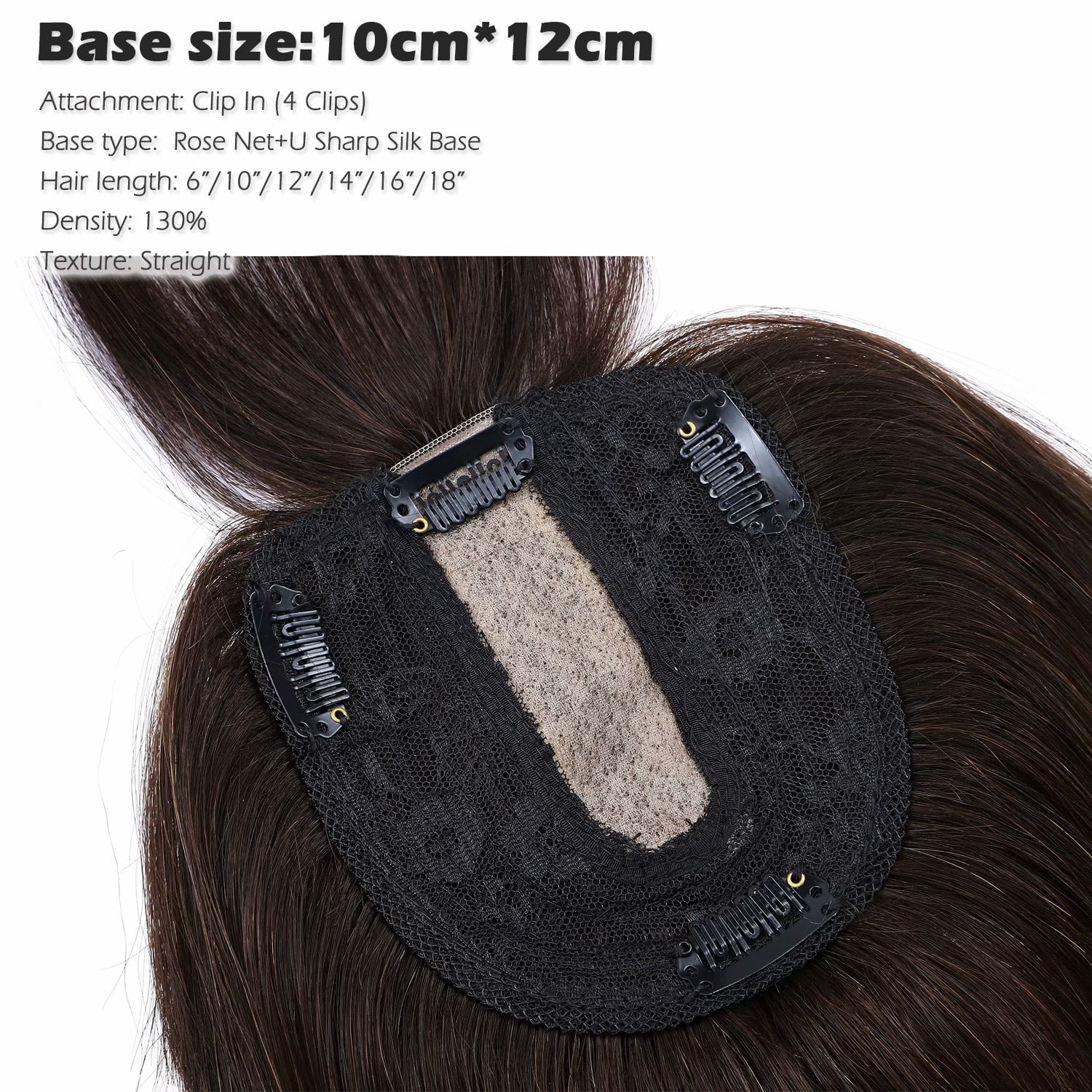 Benehair 100% Real Remy Human Hair Extensions Silk Base Clip In Topper Toupee Hairpiece With Bangs for Women Hair Loss Brown