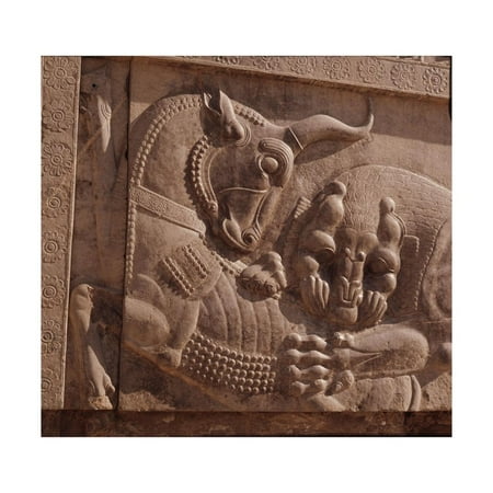 Carved On The Walls A detail of a relief carving on the staircase leading to the Tripylon at Persepolis Print Wall Art ()