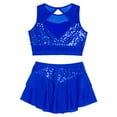 thumbnail image 5 of iiniim Girls 2 Piece Sequin Gym Ballet Lyrical Jazz Dance Outfit Sleeveless Crop Top with Layered Skirt Royal Blue 10, 5 of 7