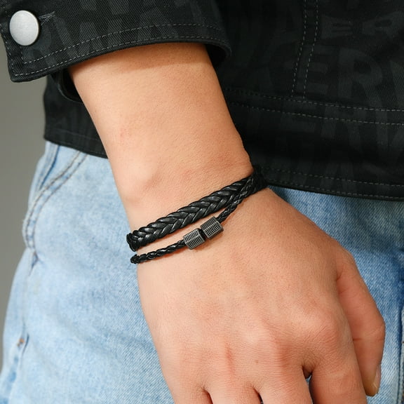 Magnetic clasp bracelet, men's high-end leather braided bracelet, niche design hip-hop trendy couple bracelet