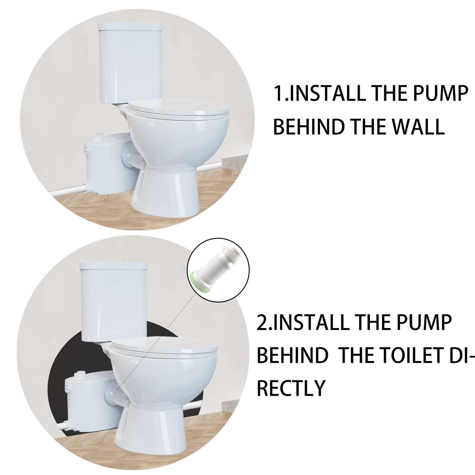 Macerating Toilet with 600W Macerator Pump Upflush Toilet for Basement with  Extension Pipe with 4 Water Inlet