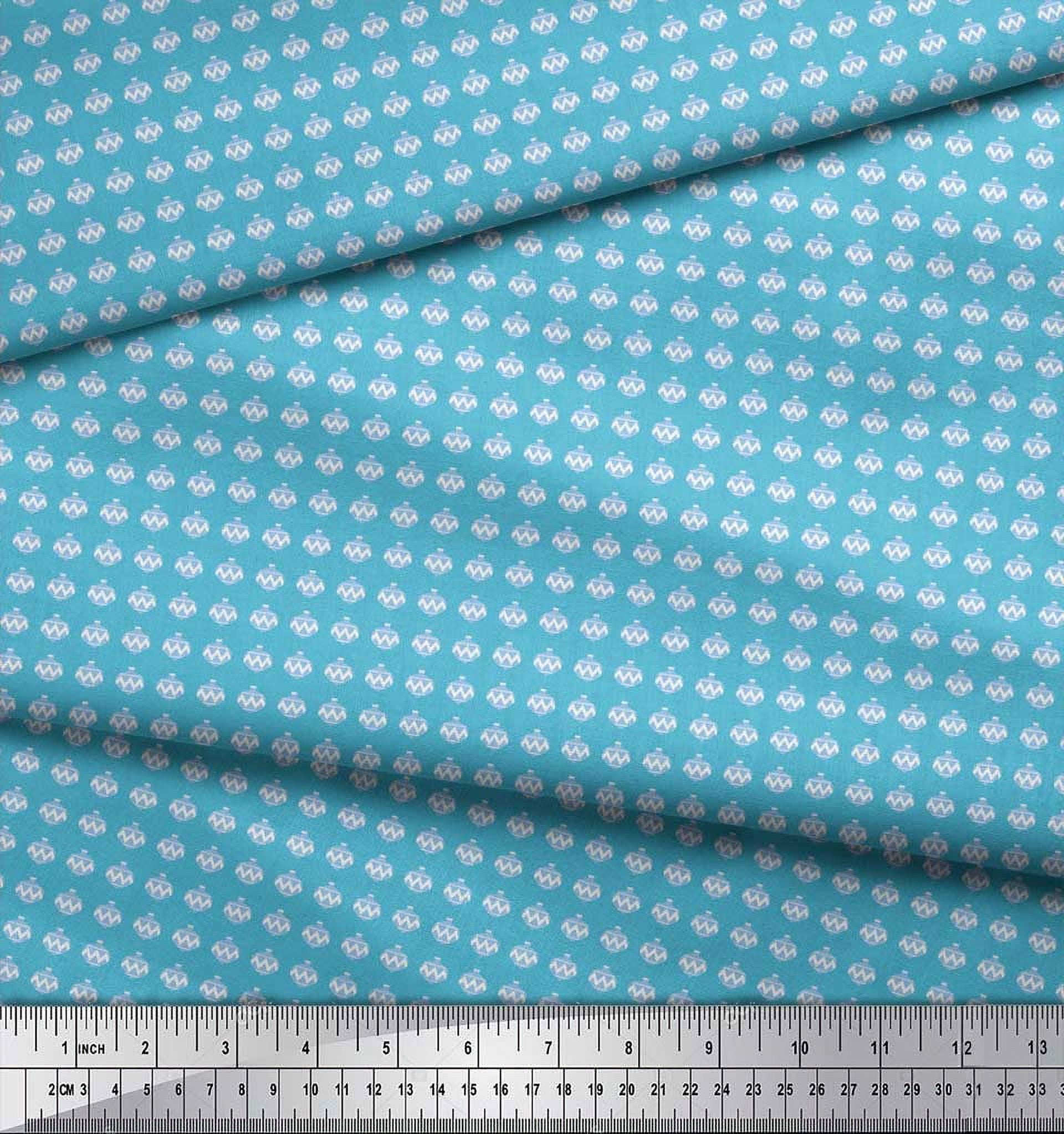 Soimoi Blue Silk Fabric Baubles Christmas Print Fabric by the Yard 42 Inch Wide